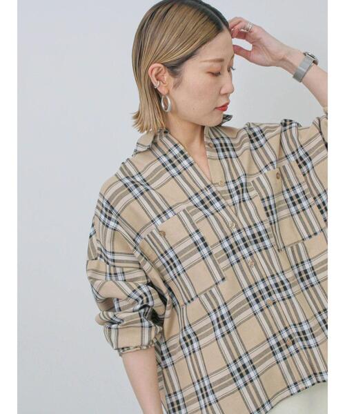 Samansa Mos2 blue（サマンサモスモスブルー）の「チェックビッグシャツ（シャツ/ブラウス・レディース・ブラック/グレー/ベージュ・F）」の22枚目の写真