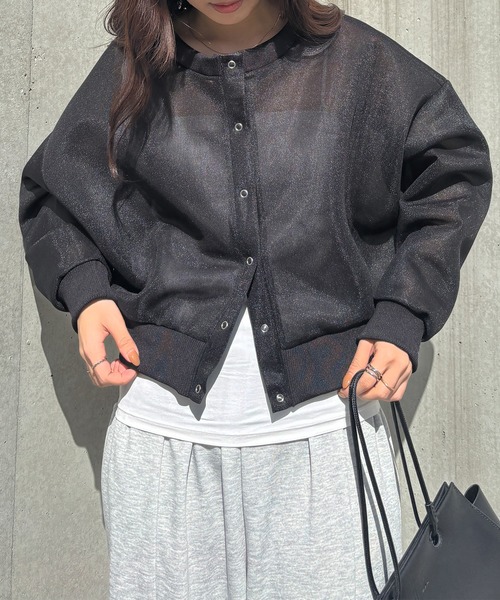 ISOOK（アイスー）の「【ISOOK / アイスー】シアーダンボール2wayカーディガン / シアートップス シースルー プルオーバー 羽織り ミドル丈 長袖 クルーネック 冷房対策 白 黒 アイボリー ブラック ZOZOTOWN限定（カーディガン/ボレロ・レディース・ブラック/アイボリー・FREE）」の3枚目の写真