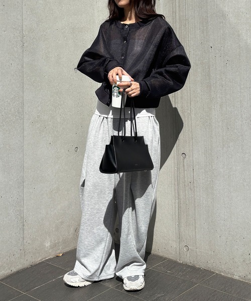 ISOOK（アイスー）の「【ISOOK / アイスー】シアーダンボール2wayカーディガン / シアートップス シースルー プルオーバー 羽織り ミドル丈 長袖 クルーネック 冷房対策 白 黒 アイボリー ブラック ZOZOTOWN限定（カーディガン/ボレロ・レディース・ブラック/アイボリー・FREE）」の5枚目の写真