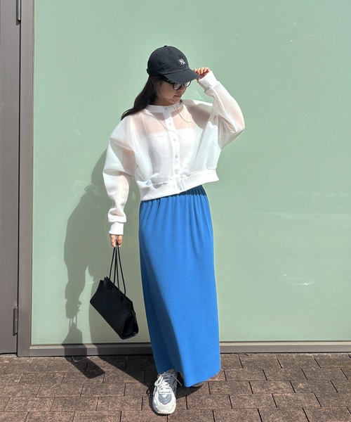 ISOOK（アイスー）の「【ISOOK / アイスー】シアーダンボール2wayカーディガン / シアートップス シースルー プルオーバー 羽織り ミドル丈 長袖 クルーネック 冷房対策 白 黒 アイボリー ブラック ZOZOTOWN限定（カーディガン/ボレロ・レディース・ブラック/アイボリー・FREE）」の16枚目の写真