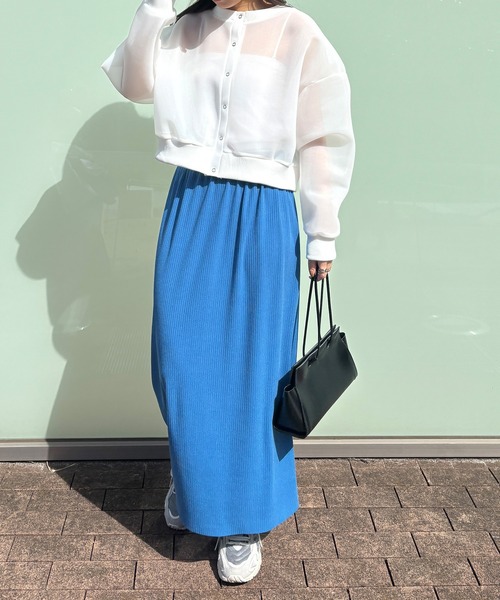 ISOOK（アイスー）の「【ISOOK / アイスー】シアーダンボール2wayカーディガン / シアートップス シースルー プルオーバー 羽織り ミドル丈 長袖 クルーネック 冷房対策 白 黒 アイボリー ブラック ZOZOTOWN限定（カーディガン/ボレロ・レディース・ブラック/アイボリー・FREE）」の8枚目の写真