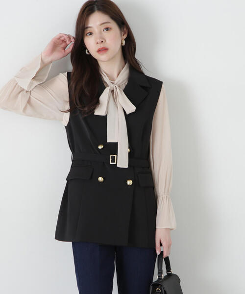 PROPORTION BODY DRESSING（プロポーションボディドレッシング）の「ベルト付きジレ / 1215155302（ベスト・レディース・ベージュ/ブラック/ブラック系その他・SMALL/MEDIUM）」の2枚目の写真