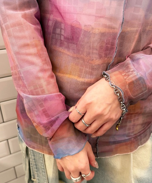 DOUBLE NAME(ダブルネーム)の「オリジナルFLOWERプリントシアートップス(Tシャツ/カットソー・レディース・グリーン/パープル・FREE)」の7枚目の写真