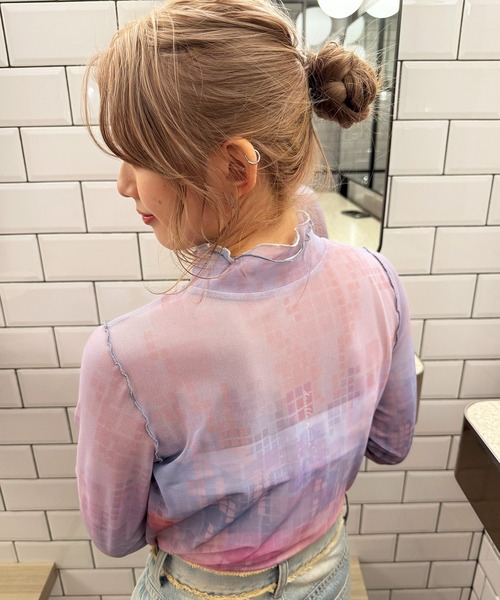 DOUBLE NAME(ダブルネーム)の「オリジナルFLOWERプリントシアートップス(Tシャツ/カットソー・レディース・グリーン/パープル・FREE)」の6枚目の写真