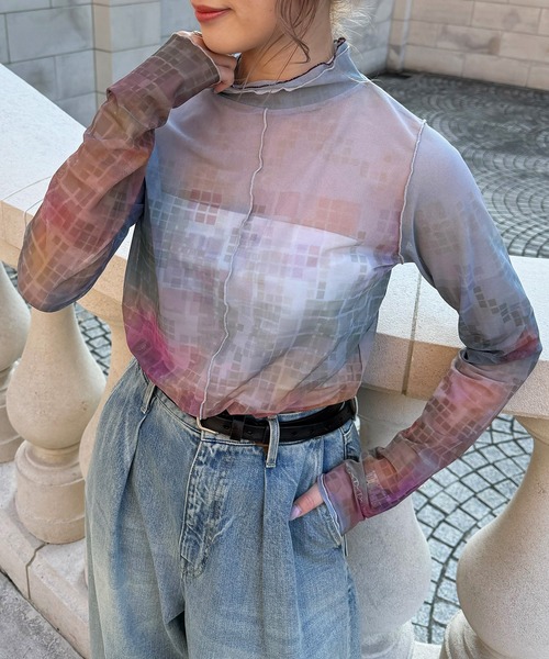 DOUBLE NAME(ダブルネーム)の「オリジナルFLOWERプリントシアートップス(Tシャツ/カットソー・レディース・グリーン/パープル・FREE)」の11枚目の写真