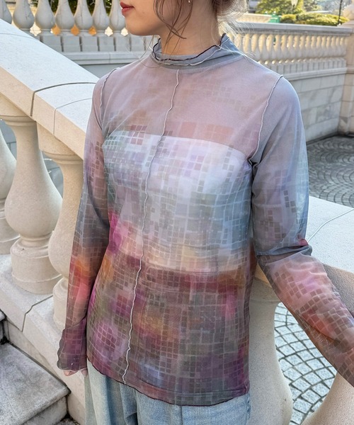 DOUBLE NAME(ダブルネーム)の「オリジナルFLOWERプリントシアートップス(Tシャツ/カットソー・レディース・グリーン/パープル・FREE)」の13枚目の写真