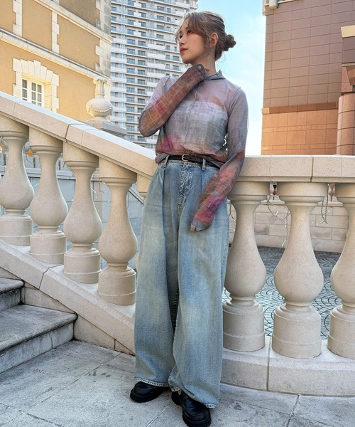 DOUBLE NAME(ダブルネーム)の「オリジナルFLOWERプリントシアートップス(Tシャツ/カットソー・レディース・グリーン/パープル・FREE)」の15枚目の写真