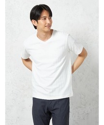 【RUCKEN BACCHAR】半袖 Vネックシャツ Tシャツ ヘリンボーン柄 カジュアルインナー