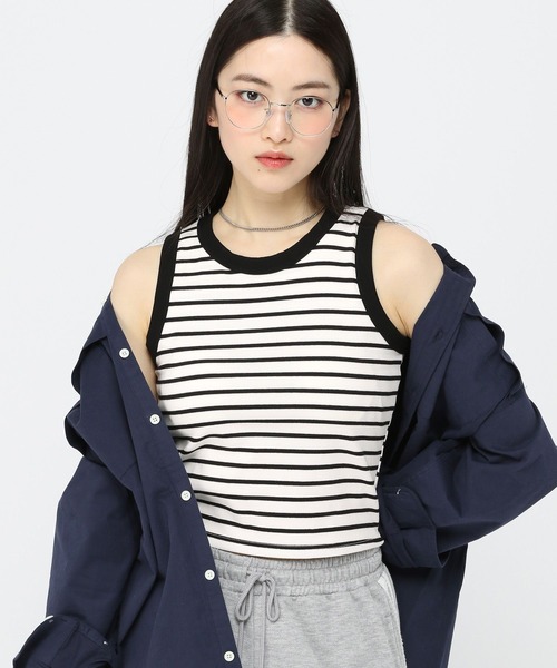 3.3 Field Trip （3.3フィールドトリップ）の「3.3 Field Trip／ボーダーBRA TOP（タンクトップ・レディース・ブラック/アイボリー・FREE）」の2枚目の写真