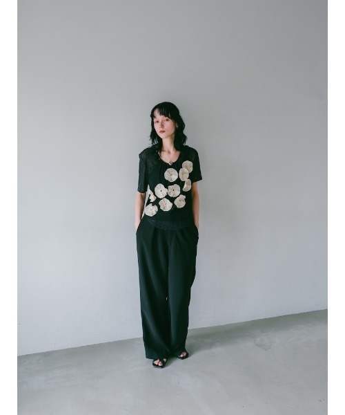 sahara(サハラ)の「Glitter Half Sleeve Top/グリッターハーフスリーブトップ(Tシャツ/カットソー・レディース・ブラック/アイボリー/ブラウン・FREE)」の4枚目の写真