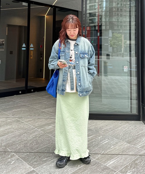 PILIT(ピリット)の「サッカー裾フリルスカート(スカート・レディース・オフホワイト/ブルー/グリーン/ピンク・MEDIUM)」の6枚目の写真