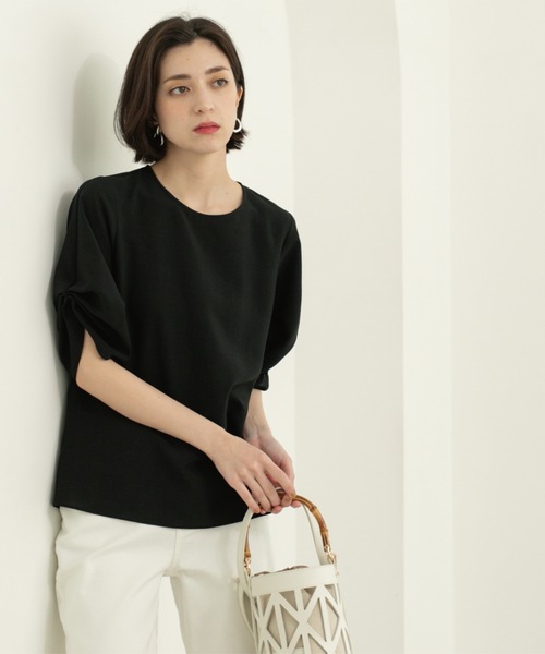 OPAQUE.CLIP（オペークドットクリップ）の「リネンライクタックスリーブブラウス【洗濯機洗い可/吸水速乾/接触冷感】（シャツ/ブラウス・レディース・アイボリー/ブラック/ブラウン系その他/ブルー・36/38/40/42）」の13枚目の写真