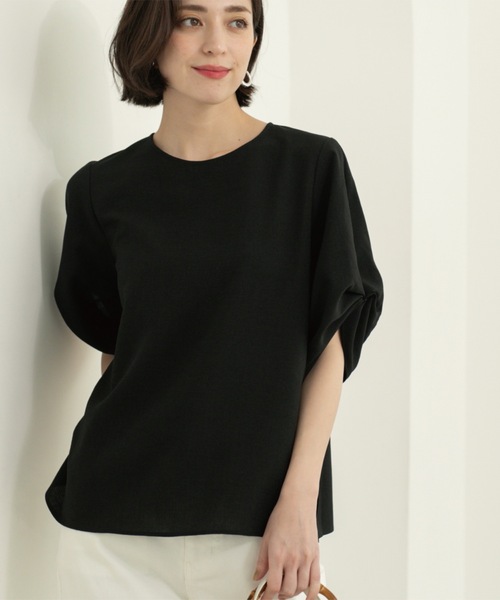 OPAQUE.CLIP（オペークドットクリップ）の「リネンライクタックスリーブブラウス【洗濯機洗い可/吸水速乾/接触冷感】（シャツ/ブラウス・レディース・アイボリー/ブラック/ブラウン系その他/ブルー・36/38/40/42）」の14枚目の写真