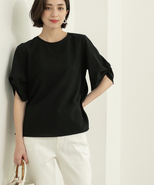 OPAQUE.CLIP（オペークドットクリップ）の「リネンライクタックスリーブブラウス【洗濯機洗い可/吸水速乾/接触冷感】（シャツ/ブラウス・レディース・アイボリー/ブラック/ブラウン系その他/ブルー・36/38/40/42）」の15枚目の写真