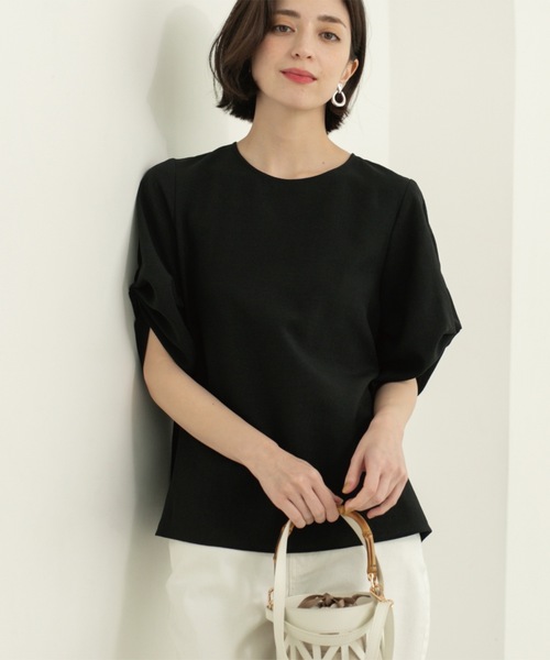 OPAQUE.CLIP（オペークドットクリップ）の「リネンライクタックスリーブブラウス【洗濯機洗い可/吸水速乾/接触冷感】（シャツ/ブラウス・レディース・アイボリー/ブラック/ブラウン系その他/ブルー・36/38/40/42）」の22枚目の写真