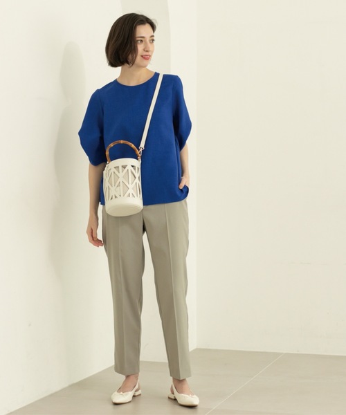 OPAQUE.CLIP（オペークドットクリップ）の「リネンライクタックスリーブブラウス【洗濯機洗い可/吸水速乾/接触冷感】（シャツ/ブラウス・レディース・アイボリー/ブラック/ブラウン系その他/ブルー・36/38/40/42）」の20枚目の写真