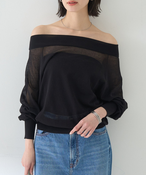 Rouge vif(ルージュヴィフ)の「オフショルシアーニットプルオーバー(ニット/セーター・レディース・ベージュ/ブラック/オフホワイト・フリー)」の3枚目の写真