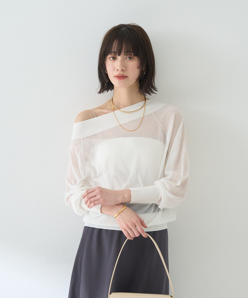 Rouge vif(ルージュヴィフ)の「オフショルシアーニットプルオーバー(ニット/セーター・レディース・ベージュ/ブラック/オフホワイト・フリー)」の4枚目の写真