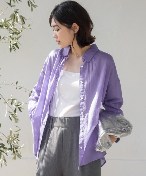 Bou Jeloud（ブージュルード）の「ボイルシンプルシャツ（シャツ/ブラウス・レディース・ブラック/オフホワイト/ラベンダー/ピンク・38）」の3枚目の写真