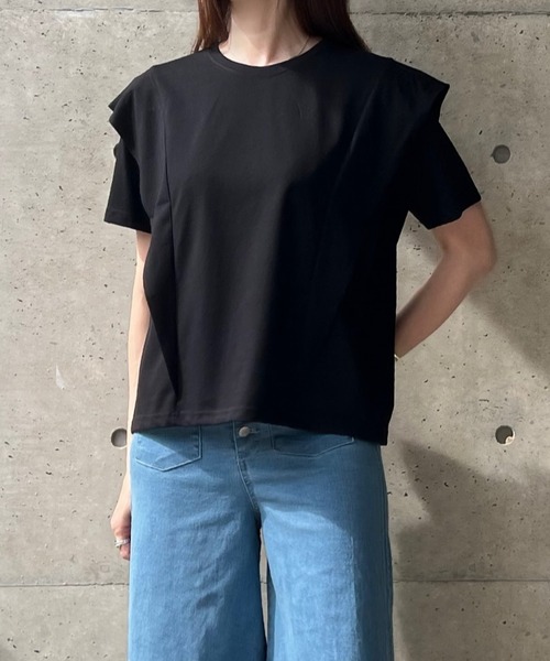 セール】ラッフルショルダー クルーネックTシャツ（Tシャツ