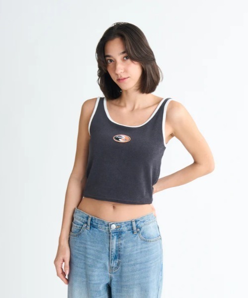 ROXY（ロキシー）の「FUN & ALIVE PILE TAN /ロキシーショート丈(短丈)パイピングタンクトップ（タンクトップ・レディース・ブラック/ブルー/グレー/ホワイト・SMALL/MEDIUM/LARGE）」の11枚目の写真