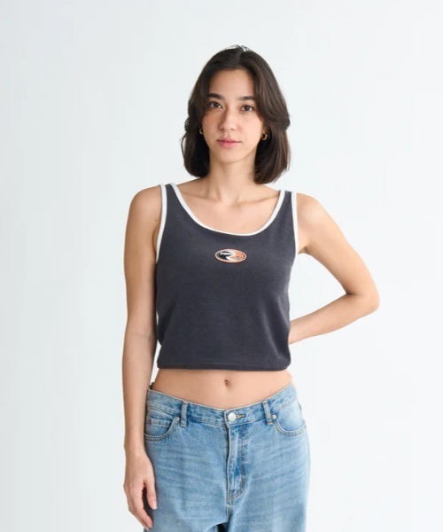 ROXY（ロキシー）の「FUN & ALIVE PILE TAN /ロキシーショート丈(短丈)パイピングタンクトップ（タンクトップ・レディース・ブラック/ブルー/グレー/ホワイト・SMALL/MEDIUM/LARGE）」の14枚目の写真