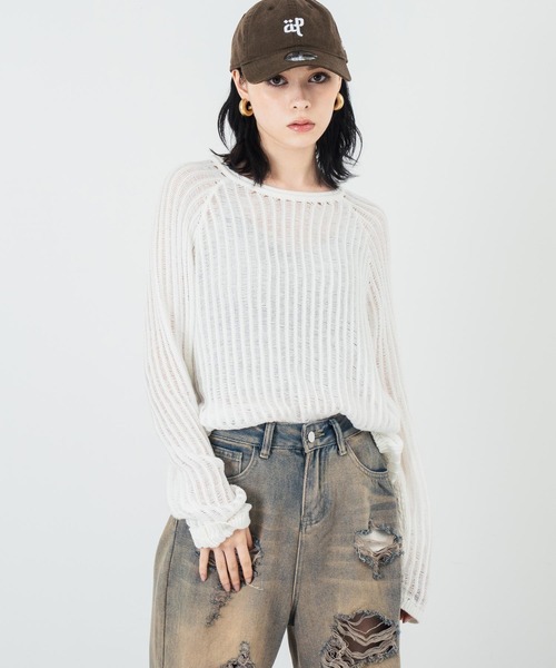 ANAP(アナップ)の「透かし編み ざっくり ニット トップス(ニット/セーター・レディース・ミント/ホワイト/ブラック・FREE)」の18枚目の写真
