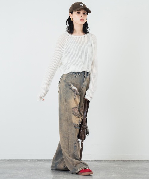 ANAP(アナップ)の「透かし編み ざっくり ニット トップス(ニット/セーター・レディース・ミント/ホワイト/ブラック・FREE)」の22枚目の写真