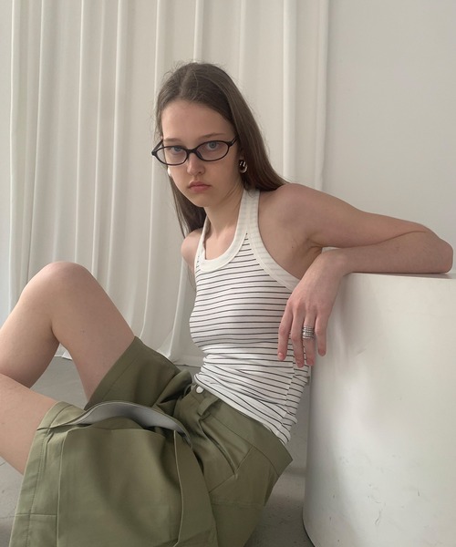 LONSLAN 】ホルターネックボーダートップス LONW25s030