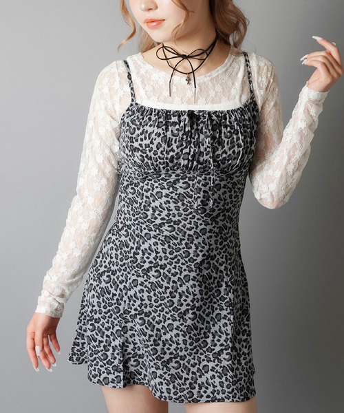 SPINNS（スピンズ）の「【6柄展開】リボンミニキャミワンピース/星柄/ドット/ヒョウ柄/レオパード（ワンピース・レディース・その他1/その他2/その他3/その他4/その他6/その他5・ONESIZE）」の2枚目の写真