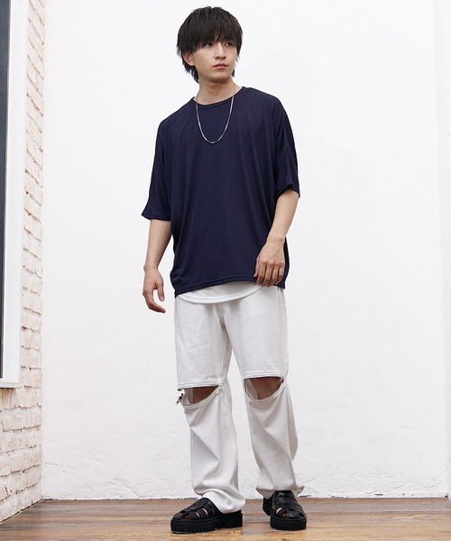 メンズフリンジドルマンスリーブTシャツ夏カジュアルおしゃれ 送料無料】メンズ 男性 服 トップス 薔薇刺繍ドルマンスリーブ