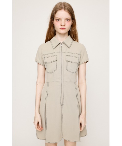 SLY（スライ）の「FRONT ZIP PLEATS S/OP フロントジップ プリーツ ショートワンピース 夏服 半袖（ワンピース・レディース・グレー/アイボリー/ブラック・1/2）」の6枚目の写真