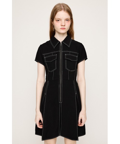 SLY（スライ）の「FRONT ZIP PLEATS S/OP フロントジップ プリーツ ショートワンピース 夏服 半袖（ワンピース・レディース・グレー/アイボリー/ブラック・1/2）」の13枚目の写真