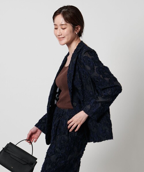 UNITED ARROWS(ユナイテッドアローズ)の「ペイズリー カットジャガード テーラードジャケット(テーラードジャケット・レディース・ネイビー・36/38)」の1枚目の写真