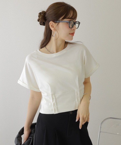 LAULEN（ローレン）の「waist button crew neck tee /ウエスト ボタン クルーネック Tシャツ（Tシャツ/カットソー・レディース・ホワイト/ブラック/グレー・FREE）」の16枚目の写真