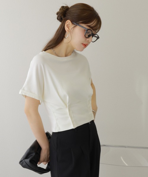 LAULEN（ローレン）の「waist button crew neck tee /ウエスト ボタン クルーネック Tシャツ（Tシャツ/カットソー・レディース・ホワイト/ブラック/グレー・FREE）」の14枚目の写真