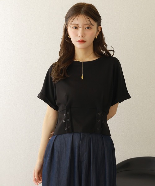 LAULEN（ローレン）の「waist button crew neck tee /ウエスト ボタン クルーネック Tシャツ（Tシャツ/カットソー・レディース・ホワイト/ブラック/グレー・FREE）」の11枚目の写真