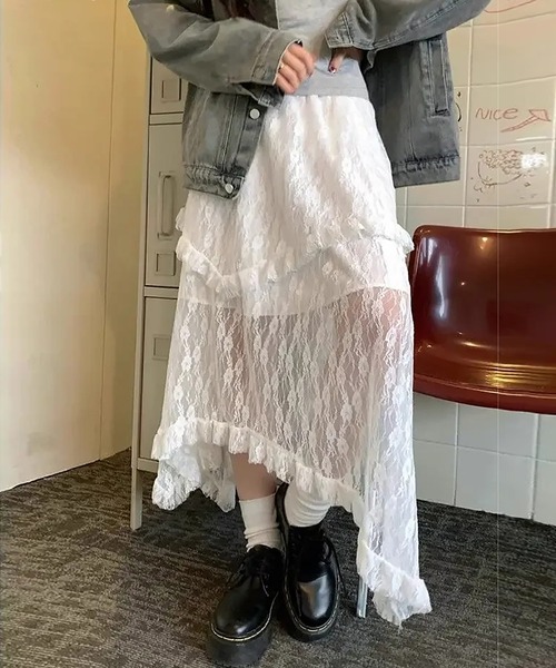 MAISON SPECIAL ホワイトレースロングスカート Mixed Lace Tiered Skirt