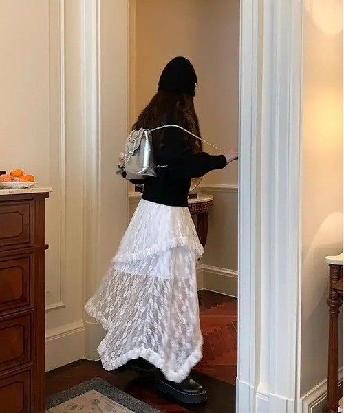 MAISON DE THERESE(メゾン ド テレーズ)の「フレンチ風 ハイウエスト レースロングスカート(スカート・レディース・ブラック/ホワイト・S/M/L)」の9枚目の写真