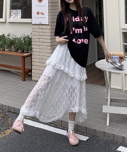 MAISON DE THERESE(メゾン ド テレーズ)の「フレンチ風 ハイウエスト レースロングスカート(スカート・レディース・ブラック/ホワイト・S/M/L)」の6枚目の写真