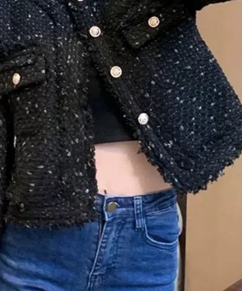Beststore(ベストストア)の「ツイード風 ノーカラージャケット(ノーカラージャケット・レディース・アイボリー/ベージュ/オフホワイト/グリーン/ブラック・S/M/L)」の6枚目の写真