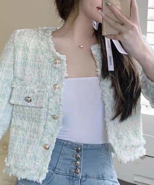 Beststore(ベストストア)の「ツイード風 ノーカラージャケット(ノーカラージャケット・レディース・アイボリー/ベージュ/オフホワイト/グリーン/ブラック・S/M/L)」の14枚目の写真