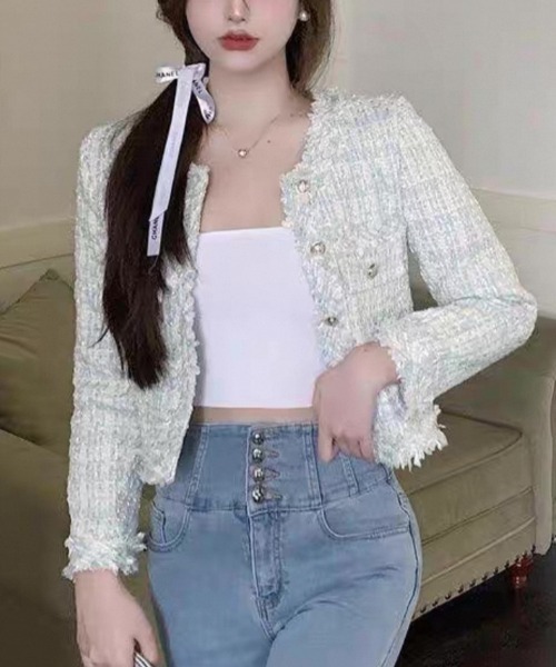 Beststore(ベストストア)の「ツイード風 ノーカラージャケット(ノーカラージャケット・レディース・アイボリー/ベージュ/オフホワイト/グリーン/ブラック・S/M/L)」の11枚目の写真