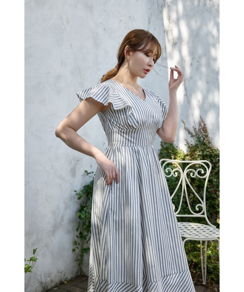 ワンピース Kerry Striped Ruffle Dress Kerry Striped Ruffle Dress（ワンピース）｜Her lip to（ハー
