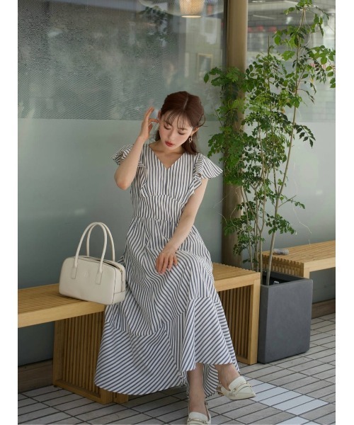 Herlipto Kerry Striped Ruffle Dress M