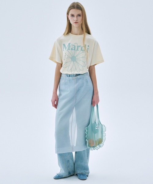 Mardi Mercredi(マルディメクルディ)の「SHEER BAG DOUBLE LABEL FRILL / シアー バッグ ダブル ラベル フリル(エコバッグ/サブバッグ・レディース・ピンク/ミント・FREE)」の3枚目の写真