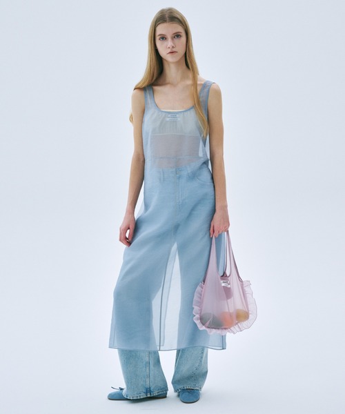 Mardi Mercredi(マルディメクルディ)の「SHEER BAG DOUBLE LABEL FRILL / シアー バッグ ダブル ラベル フリル(エコバッグ/サブバッグ・レディース・ピンク/ミント・FREE)」の14枚目の写真