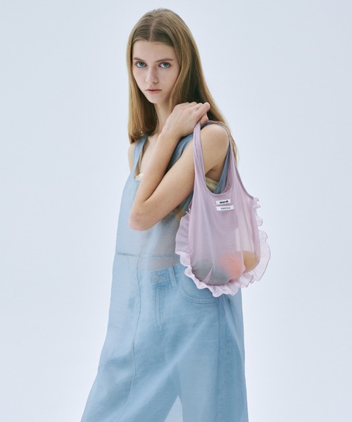 Mardi Mercredi(マルディメクルディ)の「SHEER BAG DOUBLE LABEL FRILL / シアー バッグ ダブル ラベル フリル(エコバッグ/サブバッグ・レディース・ピンク/ミント・FREE)」の15枚目の写真