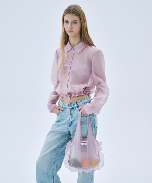 Mardi Mercredi(マルディメクルディ)の「SHEER BAG DOUBLE LABEL FRILL / シアー バッグ ダブル ラベル フリル(エコバッグ/サブバッグ・レディース・ピンク/ミント・FREE)」の13枚目の写真