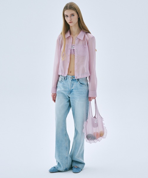 Mardi Mercredi(マルディメクルディ)の「SHEER BAG DOUBLE LABEL FRILL / シアー バッグ ダブル ラベル フリル(エコバッグ/サブバッグ・レディース・ピンク/ミント・FREE)」の12枚目の写真